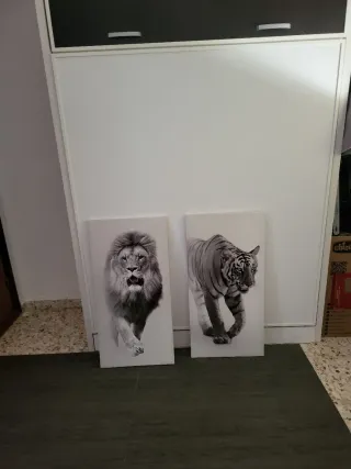 Quadri di Tigre e Leone con Foglie