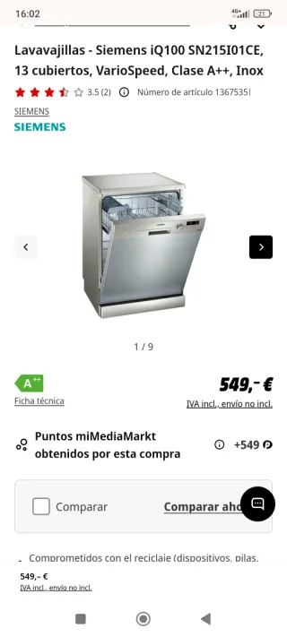 Lavavajillas Siemens iQ100 SN215I01CE