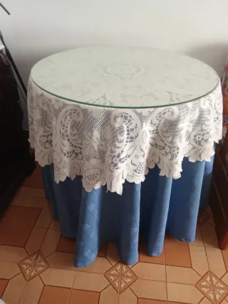 Mesa camilla redonda cristal y tela