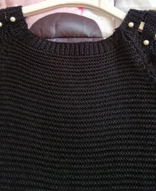 Maglione donna nero con perle