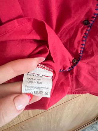 Blusa Kettketa Algodón Manga Abullonada Roja