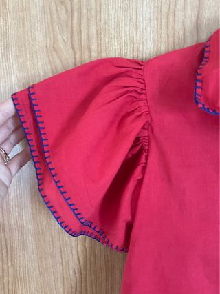 Blusa Kettketa Algodón Manga Abullonada Roja