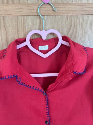 Blusa Kettketa Algodón Manga Abullonada Roja