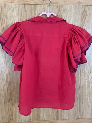 Blusa Kettketa Algodón Manga Abullonada Roja