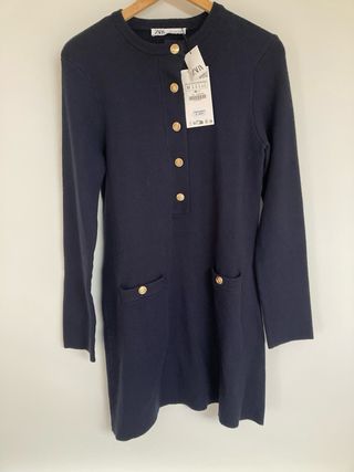 Vestido Zara azul botones dorados talla M