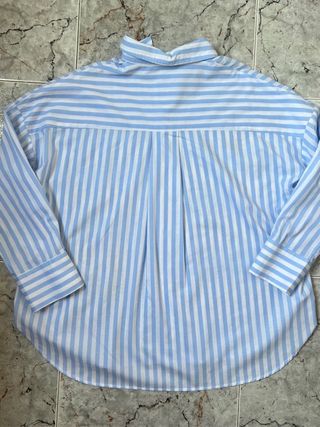 Camisa Wiya Oversize Rayas Azul Bordada