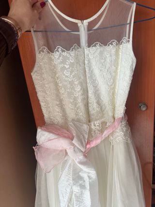 Vestido comunión niña blanco y rosa talla 12 años