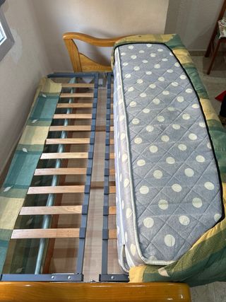 Sofá cama 3 plazas tela y madera