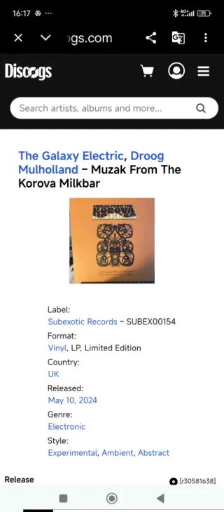 Vinilo The Galaxy Electric, Droog Mulholland