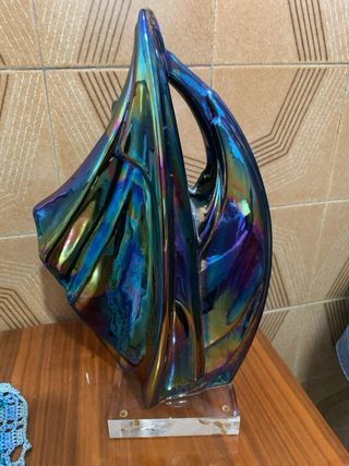 Escultura vintage cerámica iridiscente