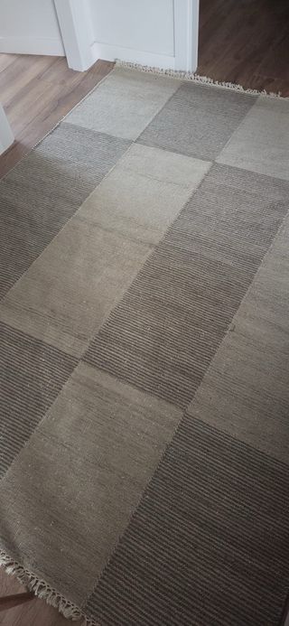 Alfombra de lana 100% beige y gris