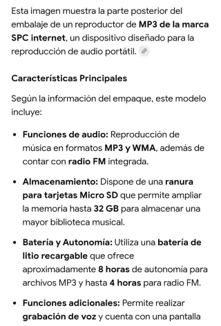 Reproductor MP3 SPC con Radio FM