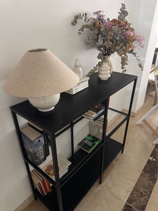 Estantería Negra Metálica y carrito con Ruedas