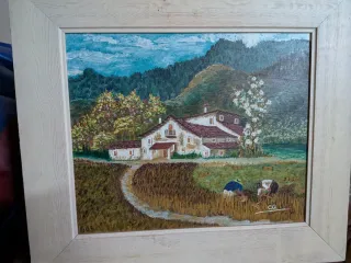 Cuadro al óleo paisaje rural
