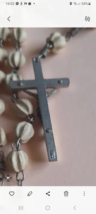 Rosario antiguo beige y plata