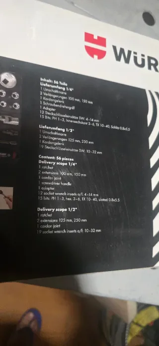 Maletín Wurth con carraca y vasos de acero