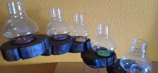 Portavelas de madera y Cristal