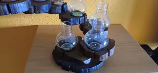 Portavelas de madera y Cristal