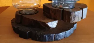 Portavelas de madera y Cristal