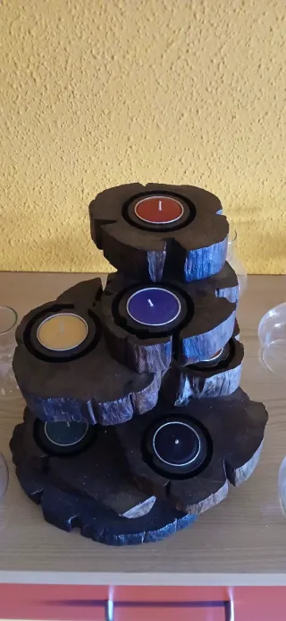 Portavelas de madera y Cristal