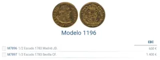 Moneda Oro 1/2 Escudo Carlos III 1783/2 Sevilla.