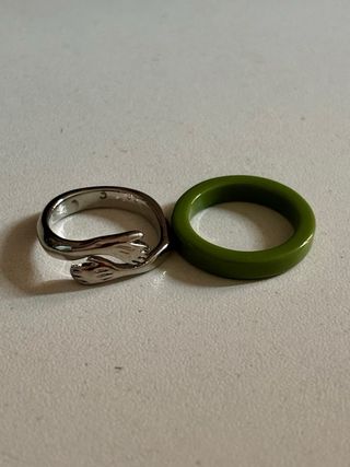 Set 6 anillos verdes y plateados