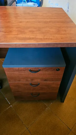 Despacho de madera en L con varias cajoneras