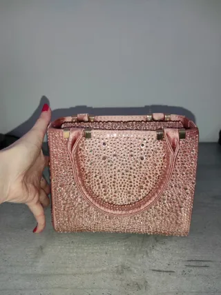 Bolso de mano Zara rosa con pedrería