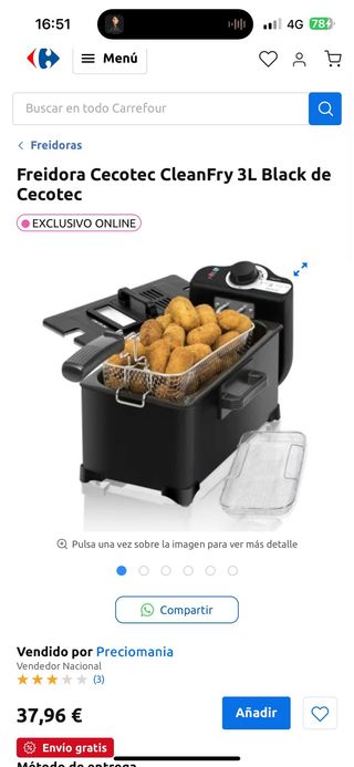 Freidora Cecotec CleanFry 3L Negra