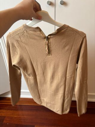Jersey Zara beige cuello redondo manga larga