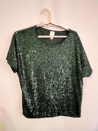 Top lentejuelas verde H&M