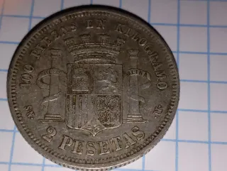 Moneda 2 Pesetas 1870 Gobierno. Sin limpiar. 18-70