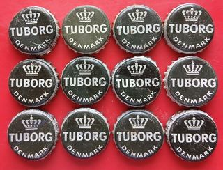12 vecchie lattine di birra Tuborg dalla Danimarca