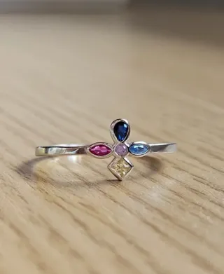 Anillo Plata 925 cruz piedras de colores