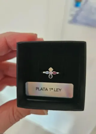 Anillo Plata 925 cruz piedras de colores