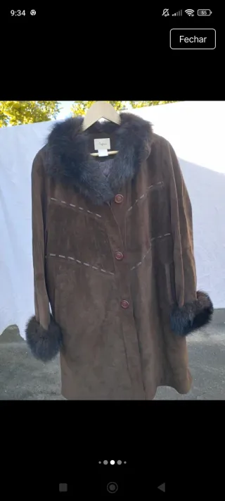 Casaco pele castanho chocolate com pelo