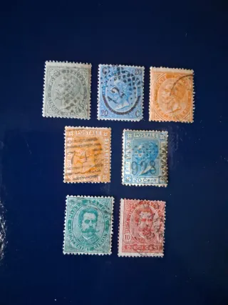 7 francobolli antichi Regno d'Italia, annullati.