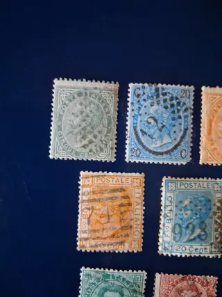 7 francobolli antichi Regno d'Italia, annullati.