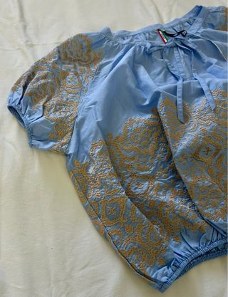 Blusa Azzurra con Ricami Oro Taglia M/L