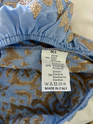 Blusa Azzurra con Ricami Oro Taglia M/L