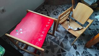 Trona de madera convertible en pupitre