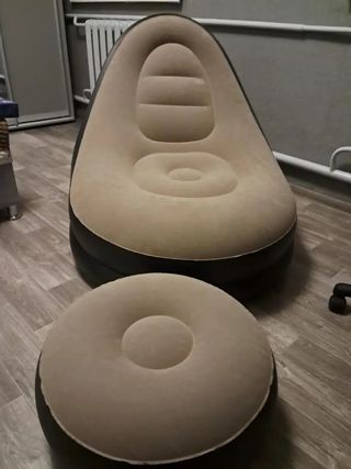 Sillón Inflable Reclinable Beige y Negro