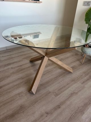 Mesa redonda cristal y madera