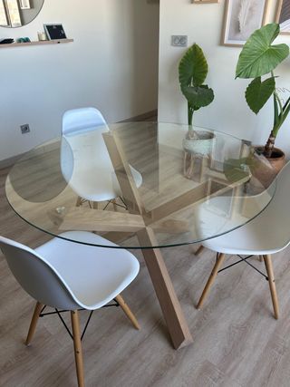 Mesa redonda cristal y madera