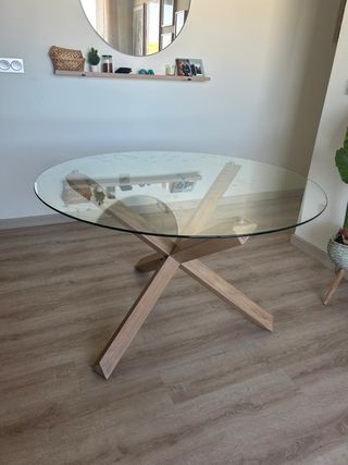 Mesa redonda cristal y madera