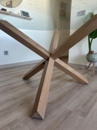 Mesa redonda cristal y madera