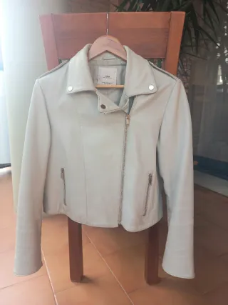 Cazadora Piel Beige Mango Talla L.