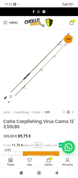 Caña Carpfishing Virux Camo 12' 3,50LBS
