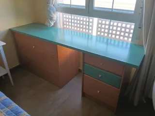 Escritorio y almacenaje madera y verde