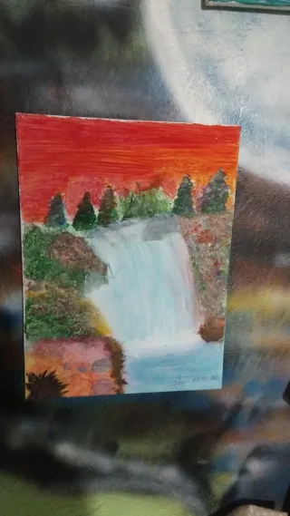 Cuadro pintado a mano: Barco y Faro